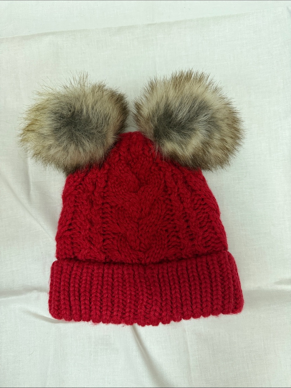 Baby gap red beanie with pom poms
